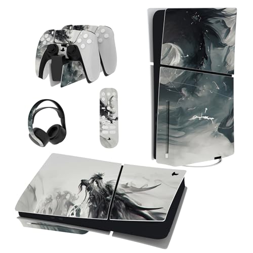 PlayVital Full Set Skin Sticker for ps5 Slim Console Disc Edition (The New Smaller Design), Vinyl Skin Decal Cover for ps5 Controller & Headset & Charging Station - Ink Spirit Dragon | Vinyl sticker, protective film for PS5 controller, charging station, h