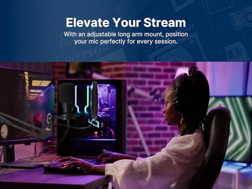 Emerson EAM-9051 USB Gaming & Streaming Condenser Microphone with Pop Filter, Shock Mount, Cardioid Pickup Pattern, and Plug-and-Play Setup – Perfect for Gamers, Streamers, and Podcasters