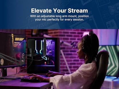 Emerson EAM-9051 USB Gaming & Streaming Condenser Microphone with Pop Filter, Shock Mount, Cardioid Pickup Pattern, and Plug-and-Play Setup – Perfect for Gamers, Streamers, and Podcasters
