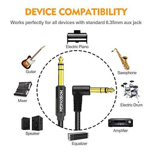 HOSONGIN 1/4 Inch TRS Instrument Cable 15 feet 2-Pack, Straight-to-Right Angle 6.35mm Male Stereo Audio Cord, Balanced Interconnect Line for Electric Guitar, Bass, Keyboard, Mixer, Amplifier, Speaker - size: 15 Feet, style: 1/4" TRS Stereo Cable