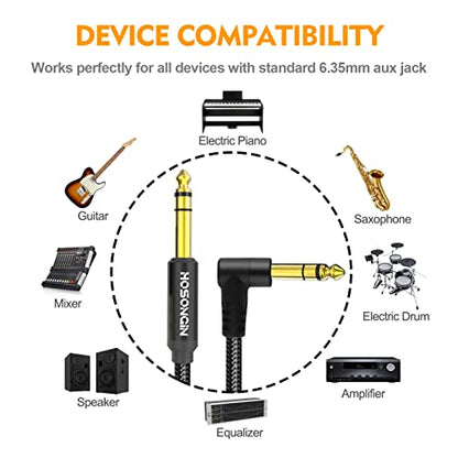 HOSONGIN 1/4 Inch TRS Instrument Cable 15 feet 2-Pack, Straight-to-Right Angle 6.35mm Male Stereo Audio Cord, Balanced Interconnect Line for Electric Guitar, Bass, Keyboard, Mixer, Amplifier, Speaker - size: 15 Feet, style: 1/4" TRS Stereo Cable