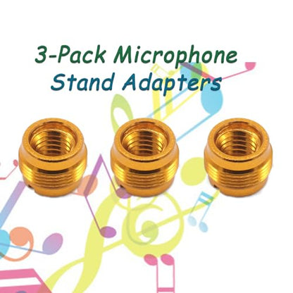 CashBeat 3-Pack Mic Stand Adapter, 5/8 to 3/8 Threaded Screw Connector | Microphone stand thread adapter, mic clip holder, metal, studio recording boom stand accessory - size: 3Pcs