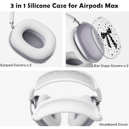 for AirPods Max Headphones Black Bow Ear Covers for AirPods Max 2 | Cute Polka Dot Clear Ear Cups Cover | White Silicone Ear Pad Case Headband Cover for Apple AirPods Max 2/1 (2026/2024/2020) - color: Black Bow E/White