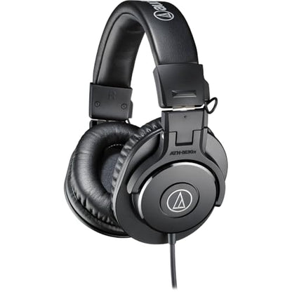 Audio-Technica ATH-M30x Professional Monitor Headphones (Black) Bundle with USB-C Headphone Adapter w/Built-in DAC + Cleaning Cloth (3 Items)