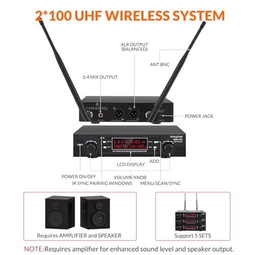 200-Channel Wireless Lavalier Microphone, Dual UHF Bodypack Cordless Lavalier Mic System Set, Auto Scan, Long Range 200-240Ft, 16 Hours Use Ideal for Speaking, Classroom 2023 333B…