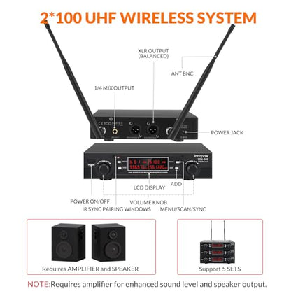 200-Channel Wireless Lavalier Microphone, Dual UHF Bodypack Cordless Lavalier Mic System Set, Auto Scan, Long Range 200-240Ft, 16 Hours Use Ideal for Speaking, Classroom 2023 333B…