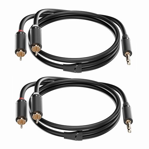 3.5mm Aux to RCA Cable 5FT, 2Pack, Black, 1/8 Aux Male to Dual RCA Male Stereo Y Splitter Cord, 24K Gold-Plated, Compatible with Television, PC, Smartphone, Dot, Tablet and Speaker - size: 5 FT, style: Black, 2 Pack