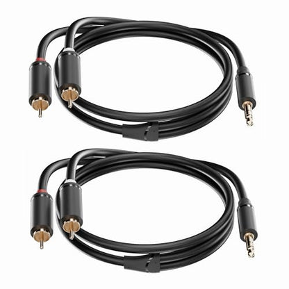 3.5mm Aux to RCA Cable 5FT, 2Pack, Black, 1/8 Aux Male to Dual RCA Male Stereo Y Splitter Cord, 24K Gold-Plated, Compatible with Television, PC, Smartphone, Dot, Tablet and Speaker - size: 5 FT, style: Black, 2 Pack