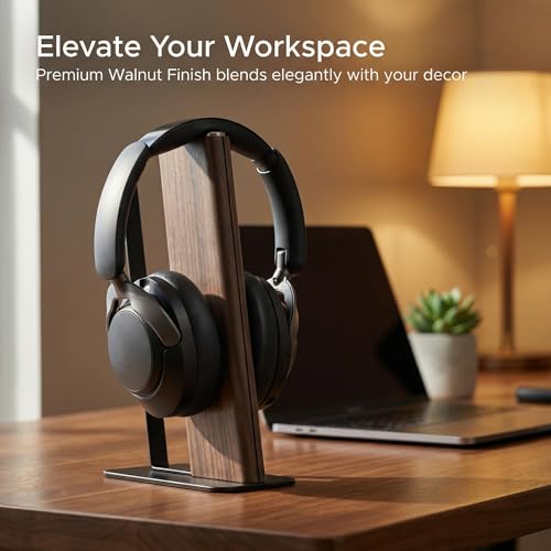 Headphone Stand Desk Cute, No Assembly, Dark Brown | Weighted Base Headset Holder for AirPods Max Sony Bose Beats Sennheiser, Stable Gaming & Studio Earphone Rack, - color: DARK