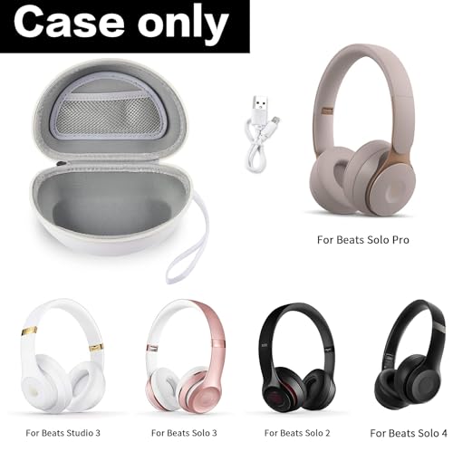 COMECASE Hard Headphone Case Compatible with Beats Solo 2 3 4, Solo Pro, Studio Pro and Studio3, Water-Resistant Travel Carrying Case with Mesh Pocket-White - color: White