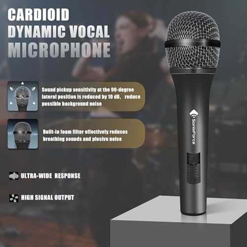 Professional Dynamic Microphone for Singing Karaoke Microphone with 16ft XLR to 1/4'' Audio Cable, Vocal Handheld Mic for Podcast Mixer Amplifier PA System - color: Black
