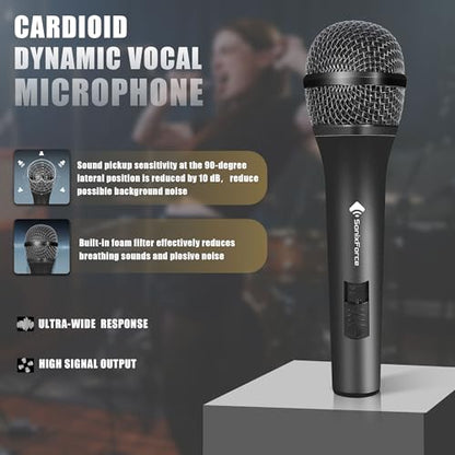 Professional Dynamic Microphone for Singing Karaoke Microphone with 16ft XLR to 1/4'' Audio Cable, Vocal Handheld Mic for Podcast Mixer Amplifier PA System - color: Black
