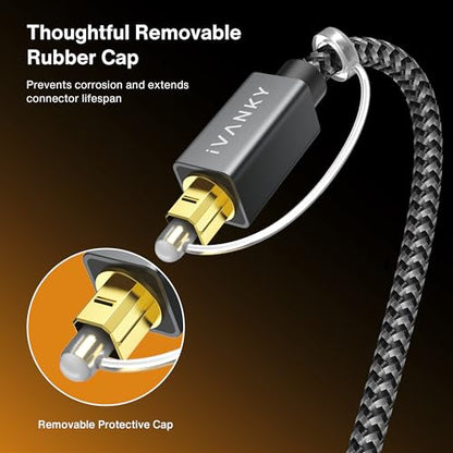 IVANKY Optical Audio Cable 15ft, Toslink Fiber Optic S/PDIF Digital Audio - color: Grey, size: 15ft, style: Straight Cable