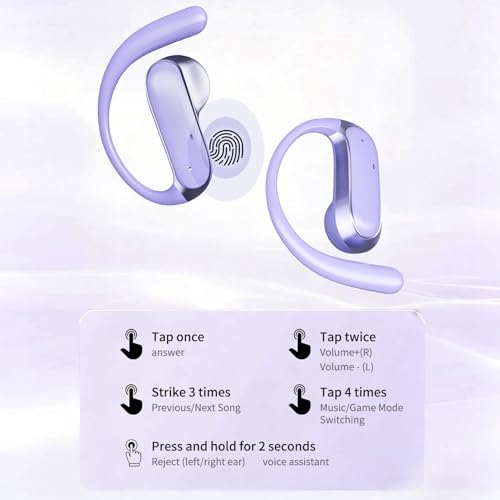 Diydeg Wireless Earbuds, IP54 Waterproofing BT5.49 Sport Headphones with Earhooks, No Sound Leakage, Touch Control Earphones for Gym, Running, Meeting, Workout (Purple) - color: Purple