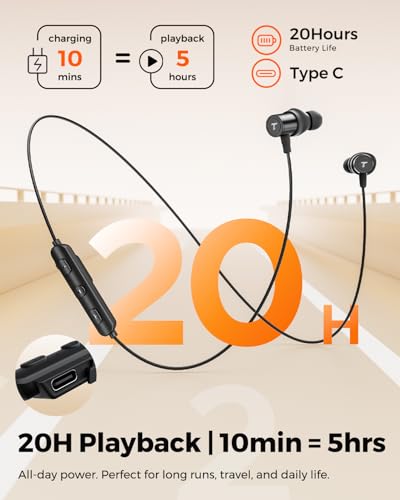 truefree HD-100 Wireless Earbuds, Bluetooth 6.0 Neckband Headphones | Magnetic Earphones, 11mm Driver Spatial Audio, Multipoint Connection, 20 Hours of Battery Life, IP67 Waterproof for Sports