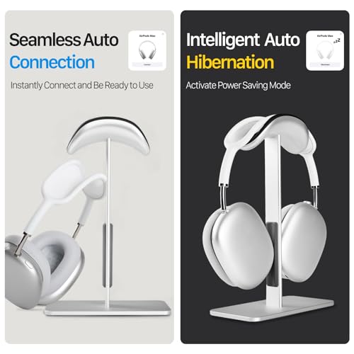 Headphone Stand for AirPods Max 2 & 1 Auto Sleep Mode, Silver | Aluminum Pole & Stable Base, Anti-Scratch ABS Headset Holder, Anti-Scratch Touch Surface, Universal Compatibility - color: Sliver