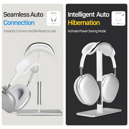 Headphone Stand for AirPods Max 2 & 1 Auto Sleep Mode, Silver | Aluminum Pole & Stable Base, Anti-Scratch ABS Headset Holder, Anti-Scratch Touch Surface, Universal Compatibility - color: Sliver