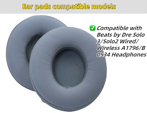 Solo 2 Wireless Earpads Replacement for Beats Solo3 Solo2 Headphones - Gray | Fit for Beats A1796 B0534 Replacement Ear Pad Cushions with Upgrade Memory Foam Covers, (Not Fit Studio, Solo HD, Solo 4) - color: Gray