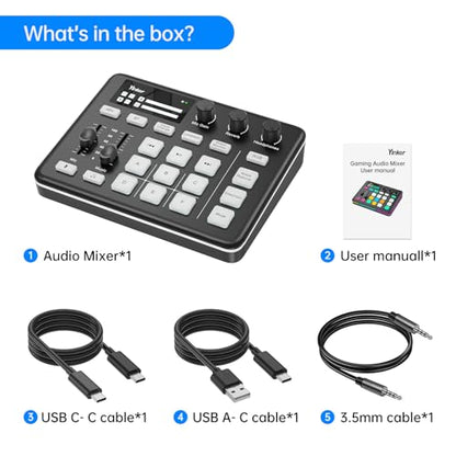 Gaming Audio Mixer, RGB Soundboard with Voice Changer & 6 Sound Pads, 48V Phantom Power, Bluetooth 5.0, USB-C Audio Interface for Live Streaming, Podcasting, Recording on PC/PS5/Phone