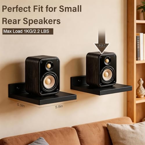 DAWASAPAT Speaker Wall Mounts for Samsung, Roku, Sony, JBL, Vizio, LG and More Rear Speakers Save Space, 5.9" x 5.9" Wooden Speaker Mounts Easy to Install for Home Theater Surround Sound - color: Black