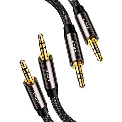 VIOY Aux Cord 6.6FT 2Pack, 3.5mm Male to Male Braided Auxiliary Audio Cable | Long Aux cord, 3.5mm TRS Jack, Hi-Fi lossless sound, Copper Shell, fits Headphone, Smartphone, Car Stereo, Speaker, Echo - size: 6.6FT+6.6FT