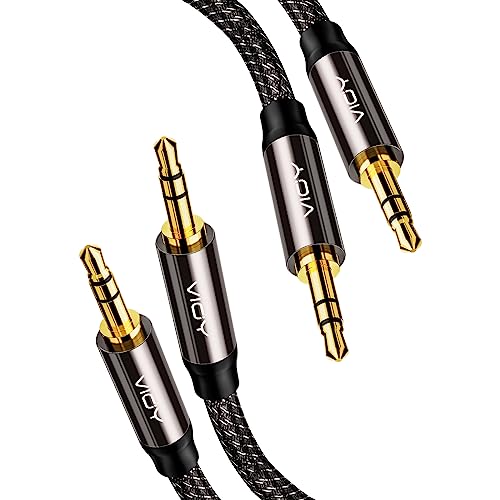 VIOY Aux Cord 6.6FT 2Pack, 3.5mm Male to Male Braided Auxiliary Audio Cable | Long Aux cord, 3.5mm TRS Jack, Hi-Fi lossless sound, Copper Shell, fits Headphone, Smartphone, Car Stereo, Speaker, Echo - size: 6.6FT+6.6FT