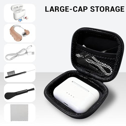 Aocii Hearing Aid Case for Portable Charging Case, Comes with Hearing Aid Cleaning Tool, Compatible with Both New Generation Earplug Hearing Aids and Older Hearing Aids - color: black