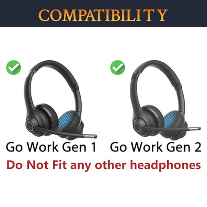 SOULWIT Replacement Earpads for JLab Go Work/Go Work Gen 2 Wireless Headsets, Ear Pads Cushions with Soft Protein Leather and High-Density Memory Foam - Black