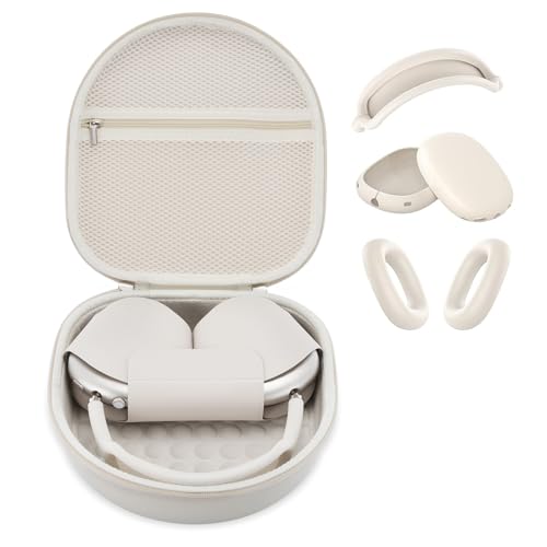 3 in 1 Silicone Cover and Case for Apple Airpods Max 2/ Airpods Max Headphones, AirPods Max Hard Case and Anti-Scratch Ear Pad Case/Ear Cups/Headband Covers Accessories (Starlight case & Cover) - color: Starlight case & cover