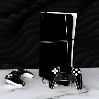 PlayVital Full Set Skin Sticker for ps5 Slim Console Disc Edition (The New Smaller Design), Vinyl Skin Decal Cover for ps5 Controller & Headset & Charging Station & Media Remote - Black - color: Black