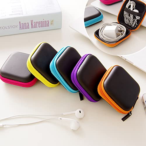 6Pcs Earphone Case,PU Small Square Pocket Earbud Carrying Case Bag with Zipper,Mini Portable Storage Bag,Cell Phone Accessories Organizer for Storing Earpieces,USB Cable,SD Cards,Memory Card