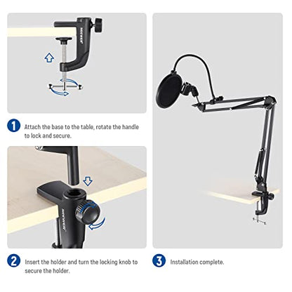 NEEWER Metal Table Mounting Clamp for Microphone Suspension Boom Arm Stand | For Mic Scissor Arm Holder, Adjustable Positioning Screw, Fits up to 1.9inch/5cm Desktop Thickness, Black