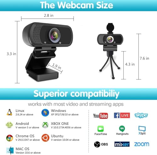 ZIQIAN 1080P Webcam with Microphone, USB Web HD Camera for PC, Laptop&Mac - color: Black