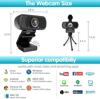 ZIQIAN 1080P Webcam with Microphone, USB Web HD Camera for PC, Laptop&Mac - color: Black