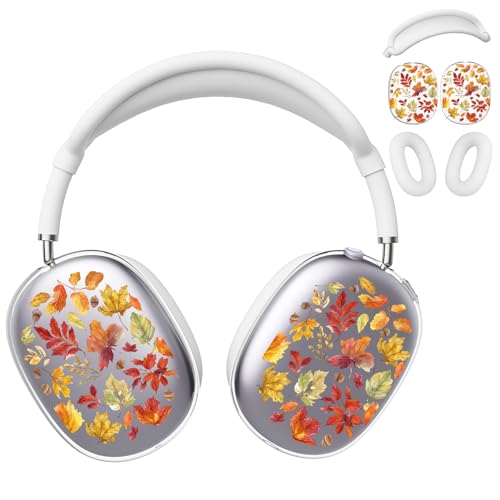 for AirPods Max Headphones Fall Leaf Ear Covers for AirPods Max 2 | Cute Leaves Clear Ear Cups Cover | White Silicone Ear Pad Case Headband Cover for Apple AirPods Max 2/1 (2026/2024/2020) - color: Fall Leaves/White