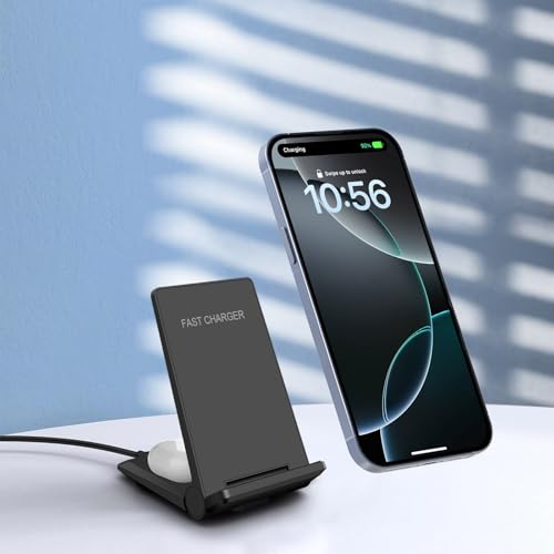 Wireless Charger 2 in 1, 20W Fast Wireless Charging Stand Station Foldable for iPhone 17 16 15 14 13 12 Pro Max/XS,Air Pods, for Samsung Galaxy S25/S24/S23/S22/S21/S20,Note20/10,Galaxy Buds