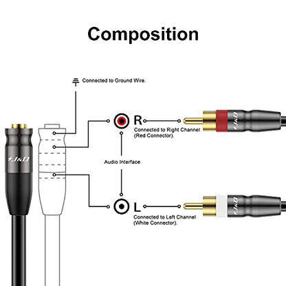 J&D 3.5 mm to Dual RCA Audio Cable, Gold Plated Copper Shell Heavy Duty 3.5mm Female to 2 RCA Male Stereo Audio Adapter Cable Adapter Cord, 3 Feet - size: 3 Feet
