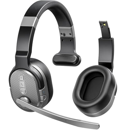 COSMUSIS Trucker Bluetooth Headset, Wireless Headset with Mic for Work | Trucker Headset with Noise Cancelling Headphones, Long Battery Life Bluetooth Headphones with Detachable Earpad for Driving - color: Silver Gray