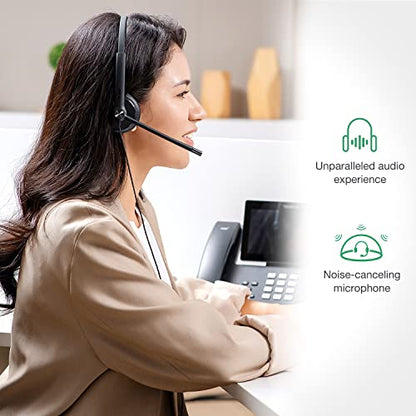 Yealink Phone Headsets for Office Phones YHS34 Lite QD to RJ9 Wired Headset Compatible with Poly Snom Grandstream Phones Desk Landline Headset with Microphone -Mono/68g/2.1m Cable - color: Foamy Ear Cushions, size: Mono