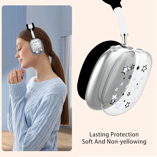 Silicone Case for AirPods Max Headphones, Clear Star Soft TPU Ear Cups Cover/Ear Pad Cover/Headband Protection for Apple AirPods Max USB-C/Lightning (2024/2020) (Black) - color: Black