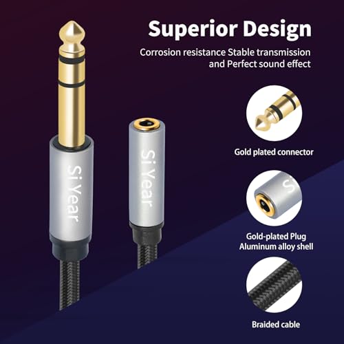 1/4" to 3.5mm Headphone Extension Cable,5FT- 6.35mm Quarter inch Male to 1/8 inch Female Stereo Jack Audio Adapter for Amplifiers, Speaker, Guitar Amp,Home Theater, Mixing Console (1.5m-2PACK) - size: 6.35M-3.5F-2PACK