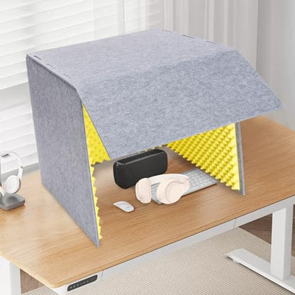 Desktop Soundproof Cover, Isolation Booth, Vocal Sound Absorbing Shield, Portable Vocal Recording Booth, Sound Proof Foam Room, Microphone Isolation Booth Cube, for Office, Home Studio (Yellow)