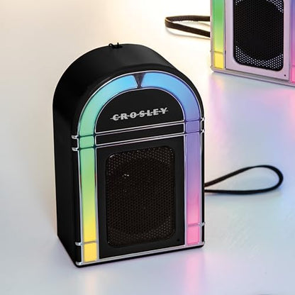 Crosley CR3046A-BK Mini Jukebox Portable Bluetooth Speaker, Black | Bluetooth In, 5 Color-Changing Light Modes, LED Lights Sync with Music, Rechargeable Lithium-Ion Battery - color: Black