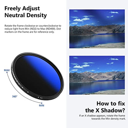 NEEWER 40.5mm MRC Variable ND Filter ND2-ND400, Neutral Density Adjustable ND Filter (0.3 to 2.7,1 to 9 Stops), Multi Layer Coated Optical Glass, Water Repellent & Scratch Resistant Ultra Slim Filter - size: 40.5mm