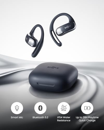 SHOKZ OpenFit Air - Open-Ear Headphones, True Wireless Earbuds, Water Resistant, Secure Earhooks for Daily Use, Black - color: Black
