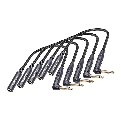 5-Pack 1FT Right Angle 1/4 Inch TS Mono Male to 1/4 Inch TS Female Adapter, 1/4 Male to Female Guitar Patch Cable,6.35mm 1/4" Mono Connector for Bottom Plug Guitar/V-Shape Guitar - color: 1FT*5