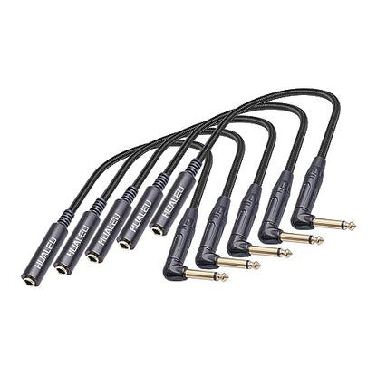5-Pack 1FT Right Angle 1/4 Inch TS Mono Male to 1/4 Inch TS Female Adapter, 1/4 Male to Female Guitar Patch Cable,6.35mm 1/4" Mono Connector for Bottom Plug Guitar/V-Shape Guitar - color: 1FT*5