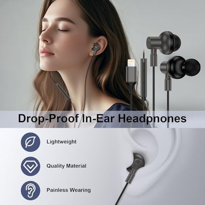 Wired Headphones Earbuds wtih Lightning Connector Magnetic Earphone Headset | Ear Buds Magnetic with Mic Volume Control HiFi Stereo,Noise Cancelling Compatible for iPhone 14 13 12 11 Pro Max XS 8 7 Plus
