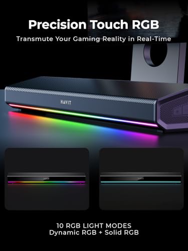 havit Computer Speakers for Desktop PC, Bluetooth 5.3 Pc Soundbar with Dynamic LED Light, HiFi Stereo, Poratble Bluetooth Speaker, Gaming Speakers for PC, Laptop,Tablet