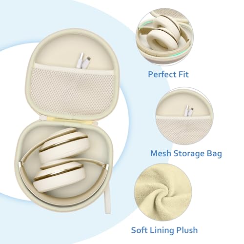 Headphone Case for JLab/Beats/TOZO/JBL/BERIBES/Picun Etc Headphones, Cream | for JLab JBuds Lux ANC/Go Lux ANC, Beats Studio Pro/Solo 4 3,TOZO HT3,KVIDIO Etc Headphone, Hard Shell Case for Travel Home - color: Cream